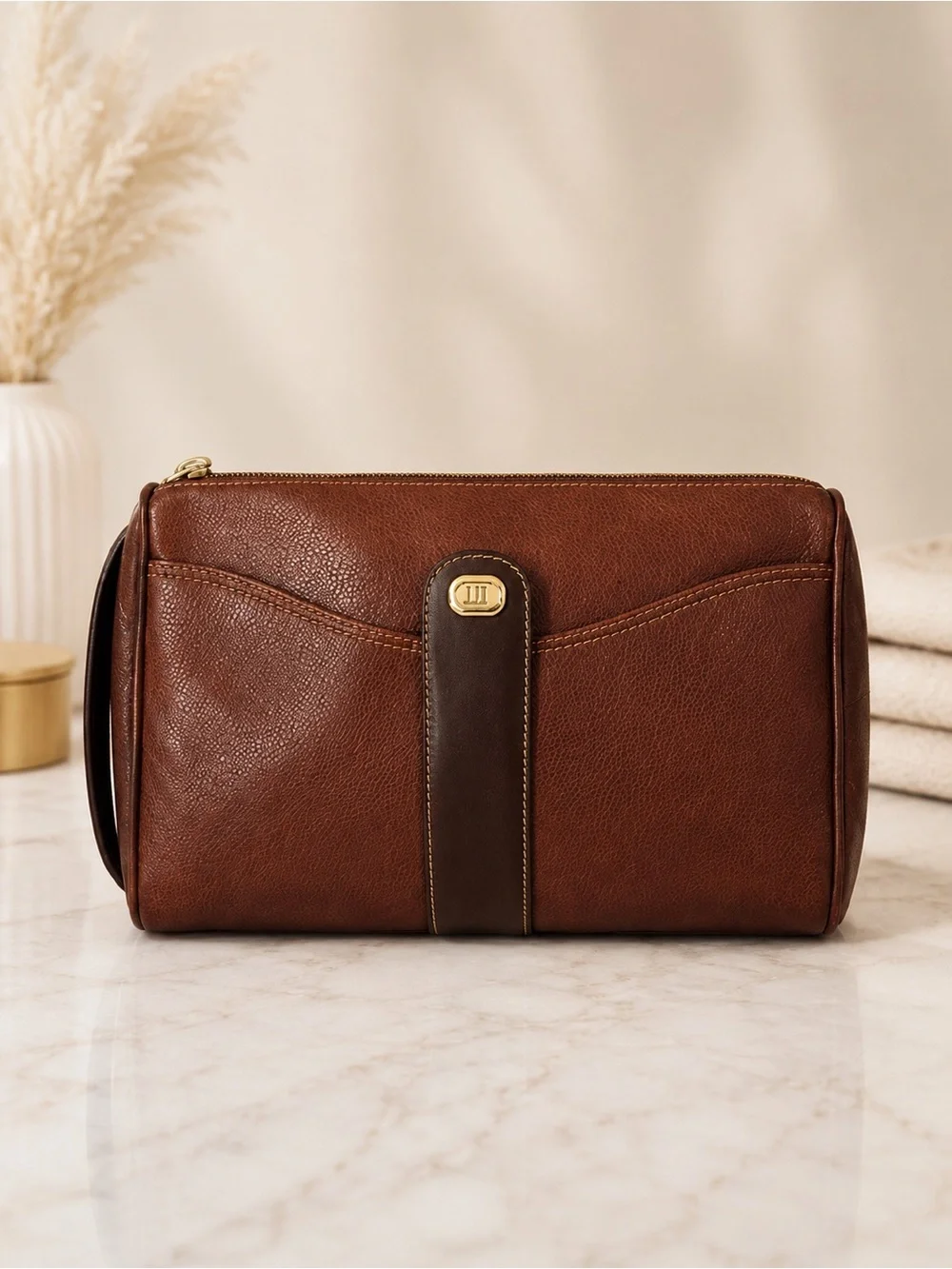 Dunhill Brown Leather Bag clutch Organizer Travel bag